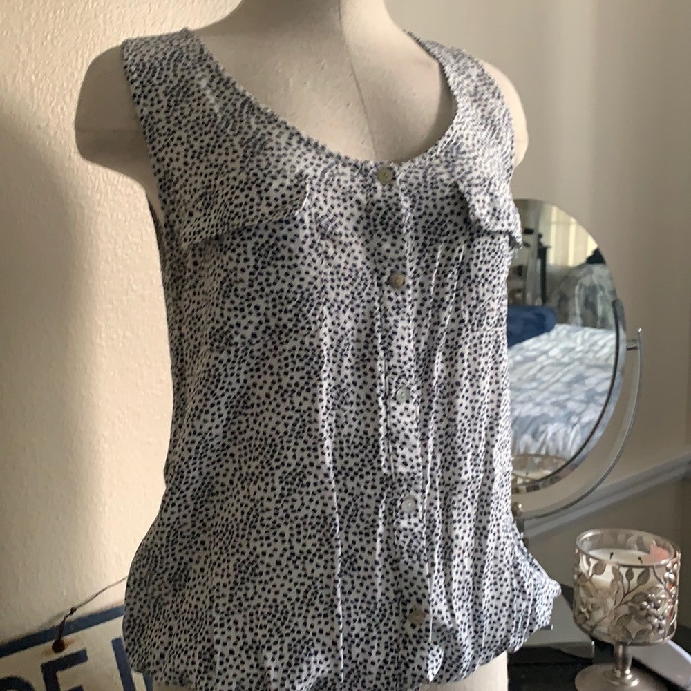 Femme tank, white w/Navy Blue print, Size large